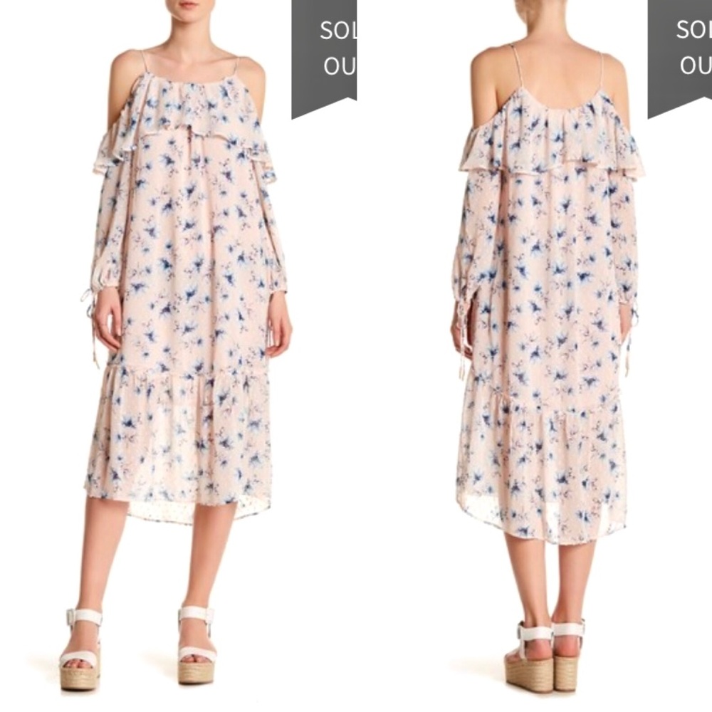 🎁 MOON RIVER⚡️Cold Shoulder Floral Ruffled Dress_S